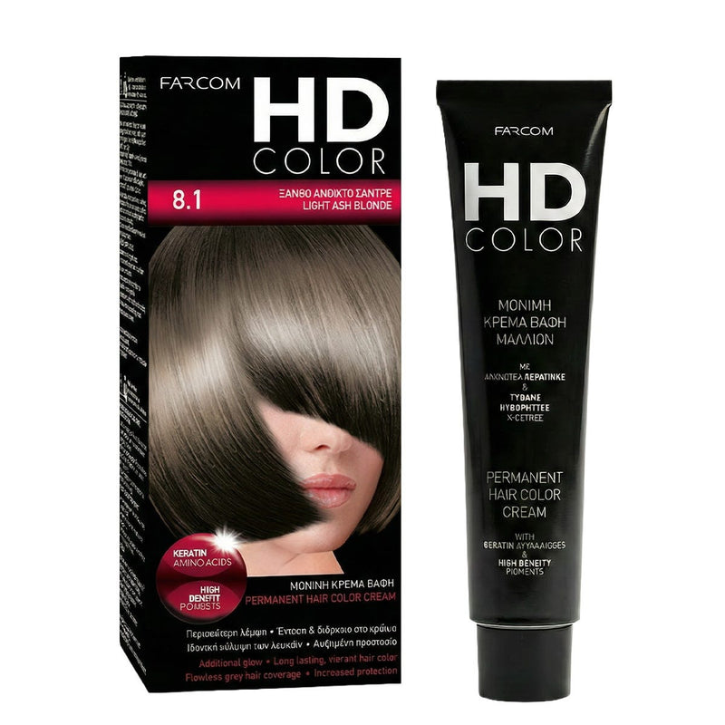 Farcom HD Hair Color Cream Light Ash Blonde 8.1 Keratin Amino Acids