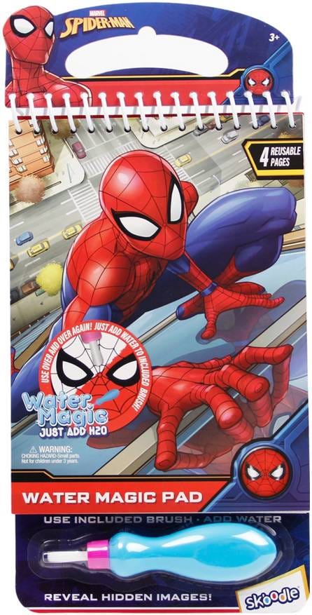 Marvel Spider-Man Water Magic Activity Pad, Reusable Water Brush, 4 Reveal Pages