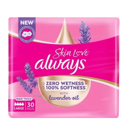 Always Skin Love Maxi Thick Sanitary Pads With Wings, Heavy Flow, 30 Pads
