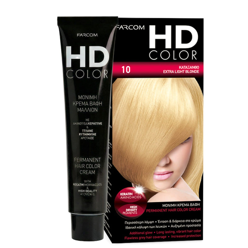 Farcom HD Hair Color Cream Extra Light Blonde No. 10 Keratin Amino Acids
