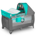 Lionelo Sven Plus 2-in-1 Travel Bed Playpen with Mosquito Net and Changing Table, Turquoise Blue