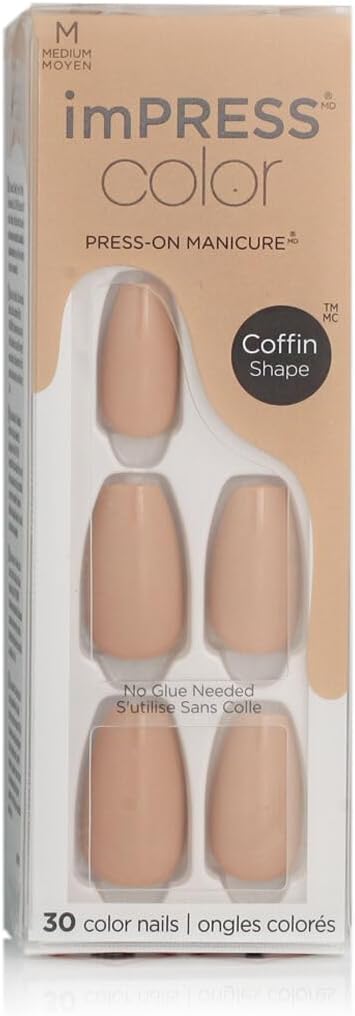 KISS Impress Color Press-On Nails Medium Coffin Latte IMC506C