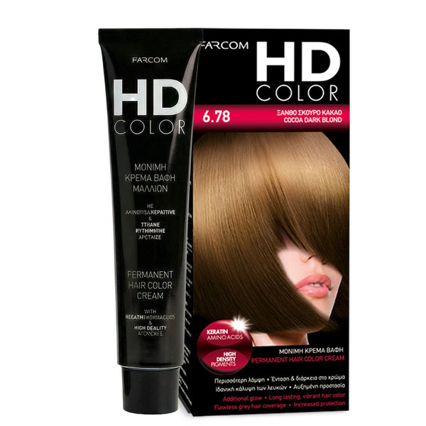 Farcom HD Hair Color Cream Dark Cocoa 6.78 Keratin Amino Acids High-Density Pigments