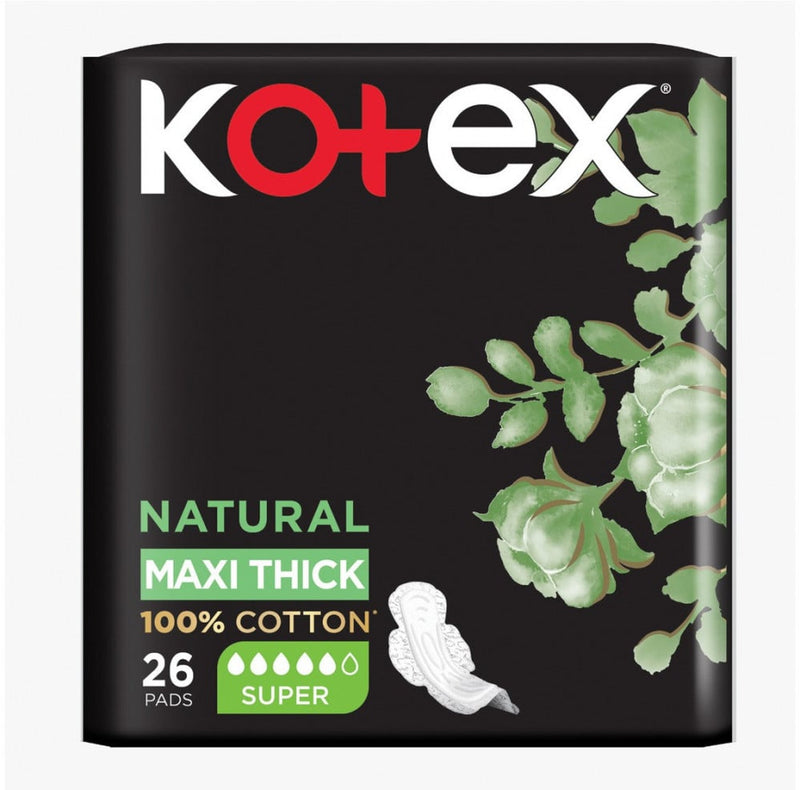 Kotex Natural Maxi Protect Thick Cotton Sanitary Pads, 26 Pieces