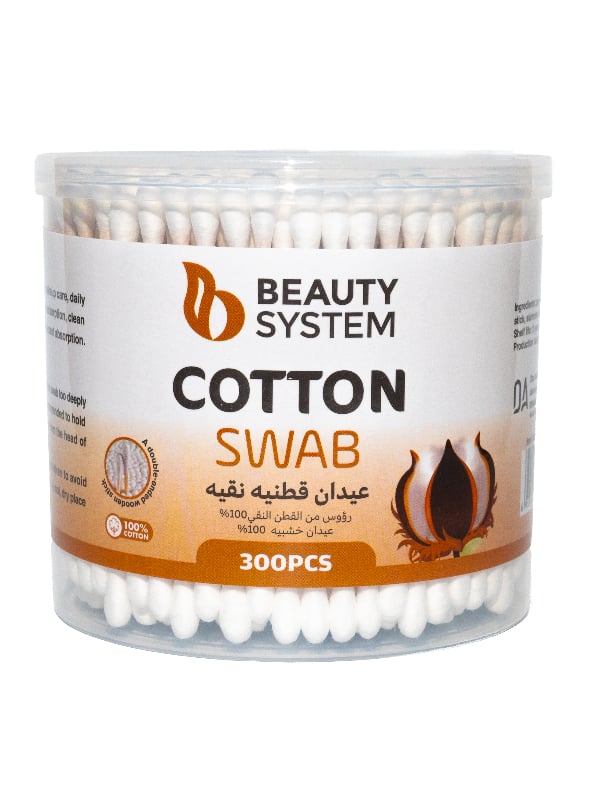 Beauty System Pure Cotton Buds Wooden Sticks Dual-Head 300 Pieces