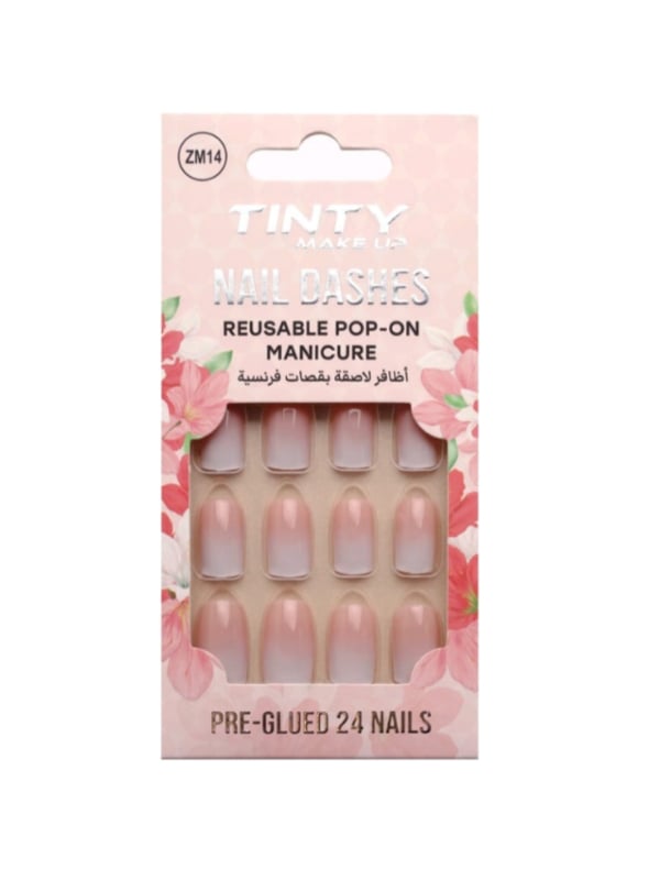 Tinty French Tip Press-On Artificial Nails, 24 Pieces, Model ZM14