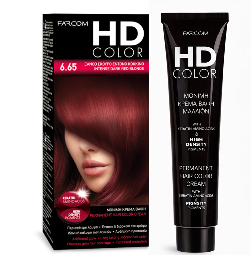 Farcom HD Hair Color Cream Keratin Amino Acids Intense Dark Red Blonde 6.65