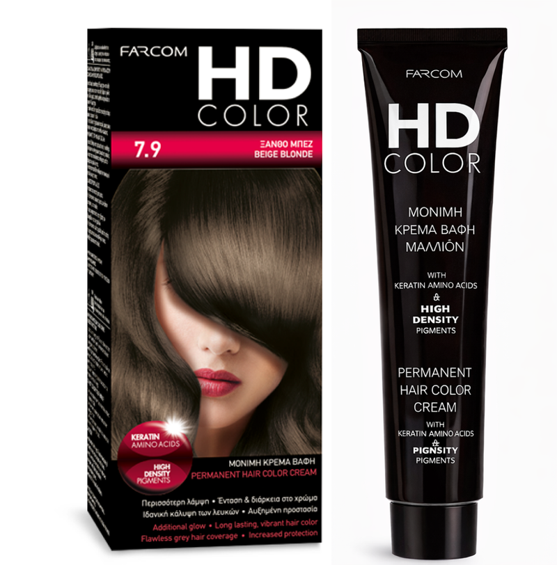 Farcom HD Hair Color Cream Beige Blonde 7.9 Keratin Amino Acids High-Density Pigments