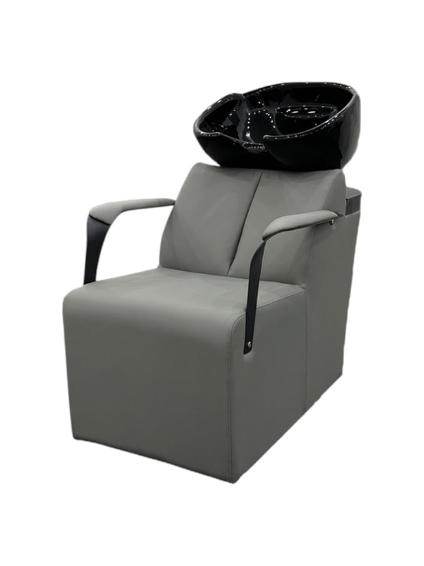 System Salon G18D89 Gray Shampoo Chair with Black Ceramic Basin