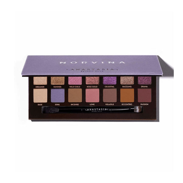 Anastasia Beverly Hills Norvina Eye Shadow Palette, 14 Shades, Matte and Metallic Finishes, Mirror and Double-Ended Brush