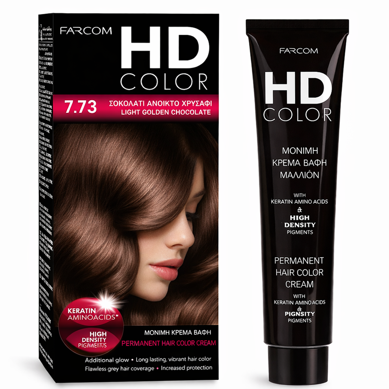 Farcom HD Hair Color Cream Keratin Amino Acids Light Golden Chocolate 7.73