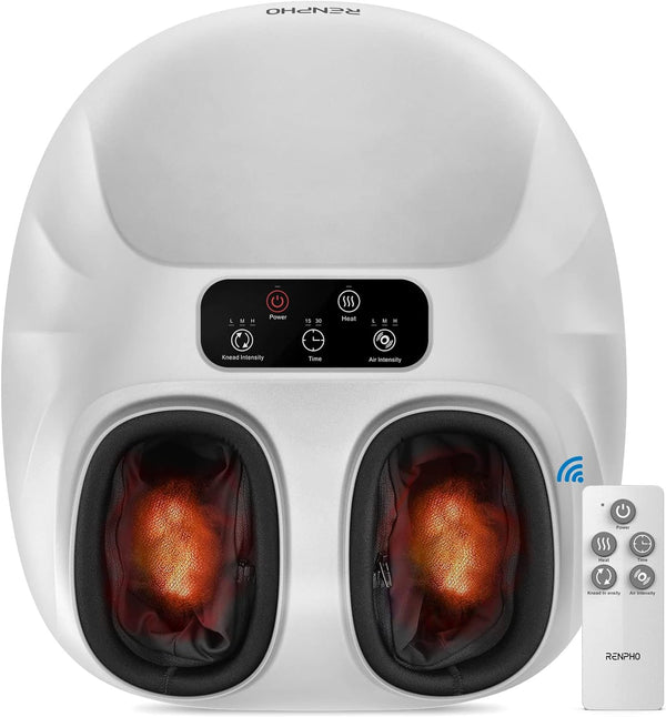 RENPHO Foot Massager FM059R-H with Heat, Shiatsu Kneading, Compression, Remote, White