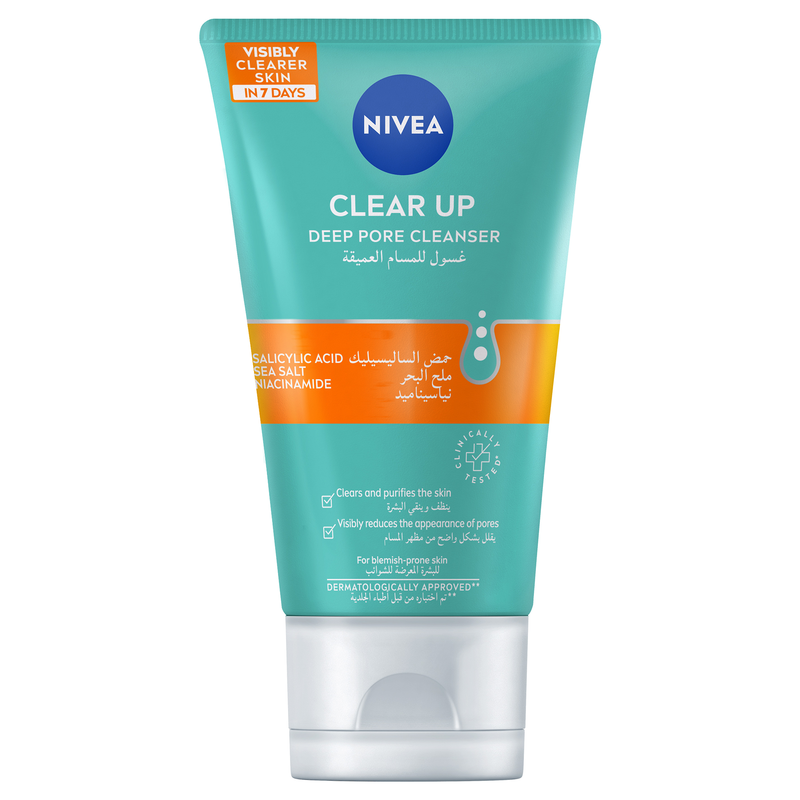 NIVEA Clear Up Face Wash Deep Pore Cleanser Salicylic Acid Hyaluronic Acid Magnolia Extract