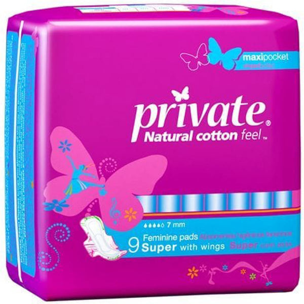 Private Maxi Pocket Super Feminine Pads High Absorbency Wings 12x9