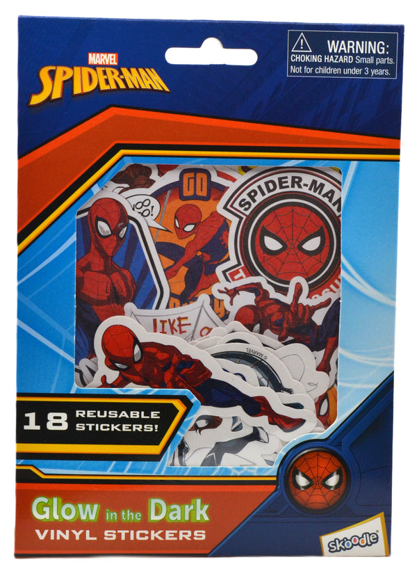 Marvel Spider-Man Glow-in-the-Dark Reusable Vinyl Stickers, Self-Adhesive, 18 Pieces