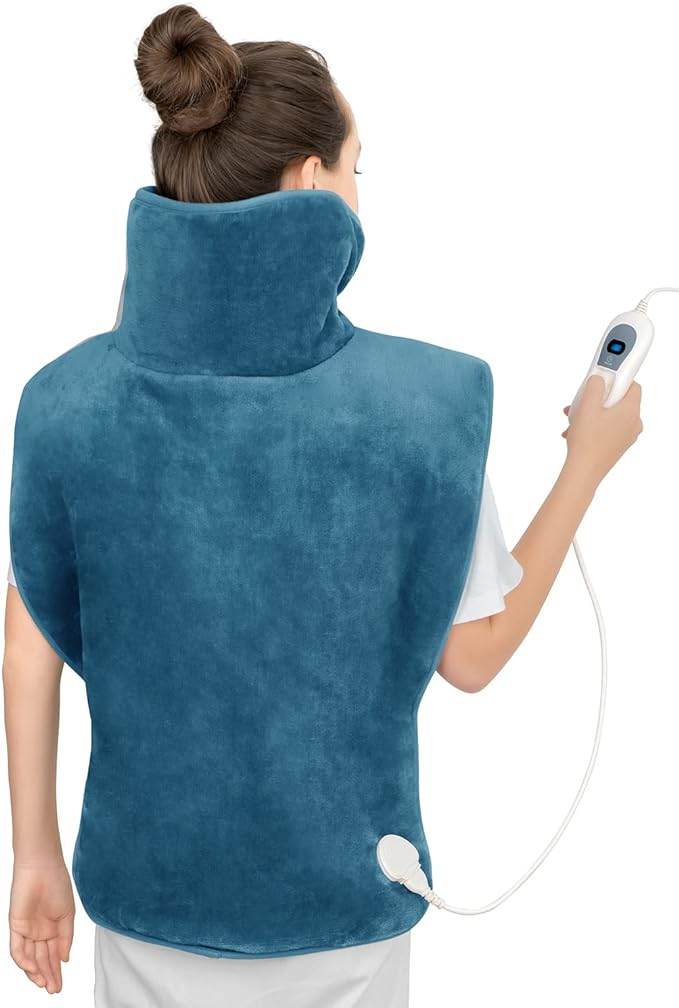 RENPHO Large Heating Pad for Back and Neck, Flannel, 3 Heat Settings, 90-Minute Auto-Off, Blue