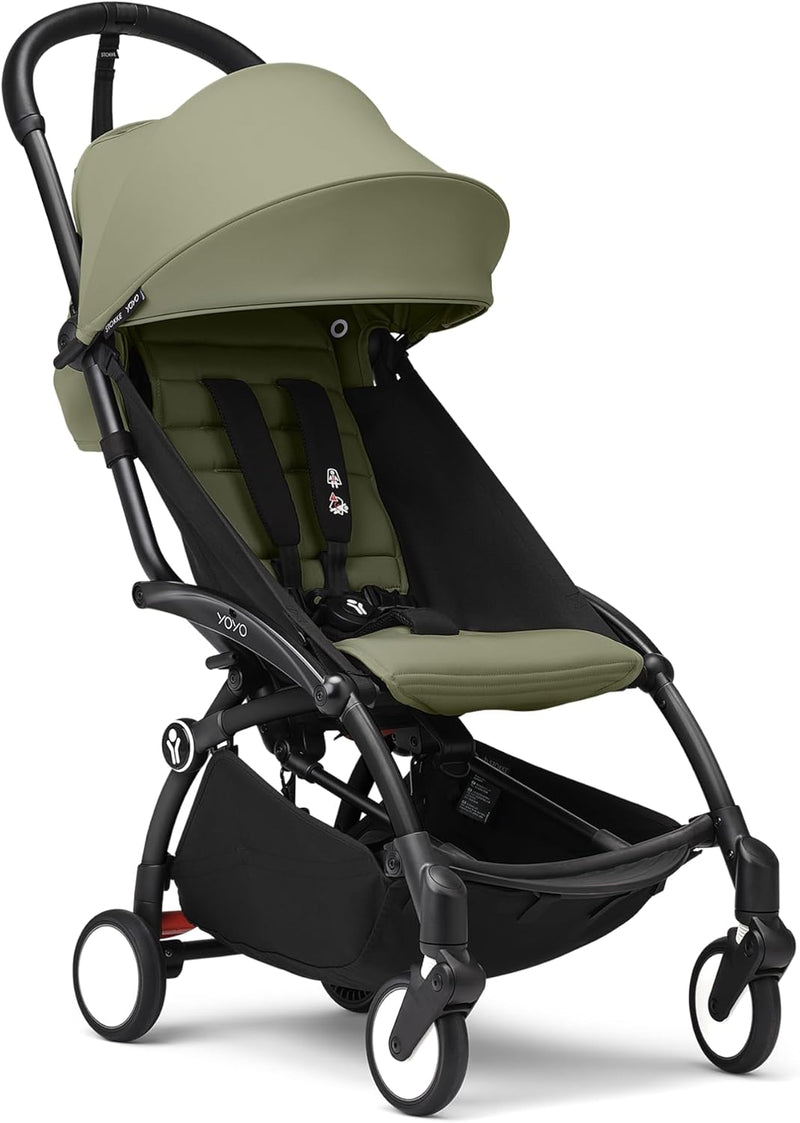 Stokke YOYO3 6+ Stroller Bundle Black Frame Olive Color Pack, Anti-UV UPF 50+
