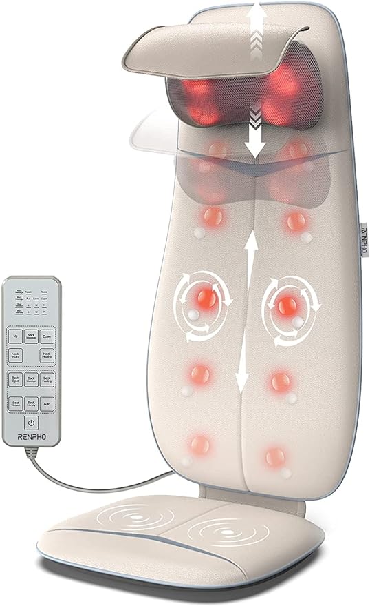 Renpho Shiatsu Neck and Back Massager Seat with Heat, Vibration and Kneading, White
