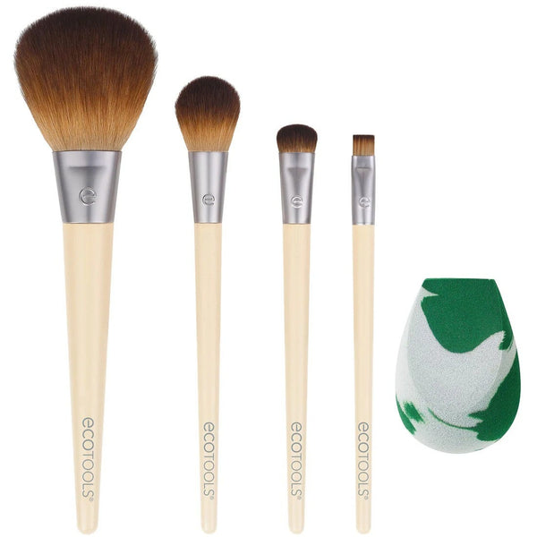 EcoTools Core Brush and Sponge Kit Makeup Brush Set Synthetic Bristles Bamboo Handles 5 Piece