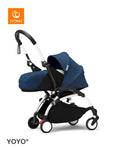 Stokke YOYO3 Newborn Pack 0+ Stroller, White Frame, Blue, Flat-Fold Travel Design