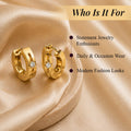 AURI Thicker Hoop Earrings Cutout Design Zircon Accents 18K Gold-Plated 316L Stainless Steel 1 Pair
