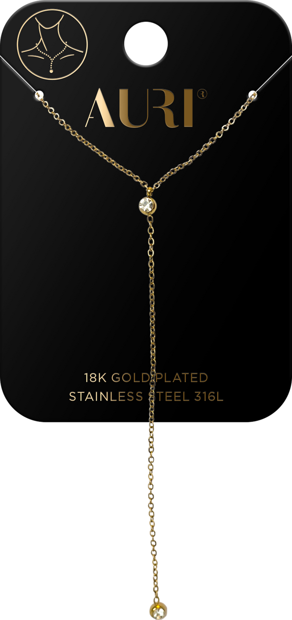 AURI Tie Necklace 2 Zircons 18K Gold-Plated 316L Stainless Steel