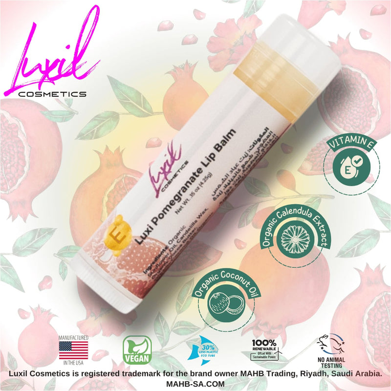 Luxi Pomegranate Lip Balm Vitamin E Coconut Oil Calendula Extract 4.25 g