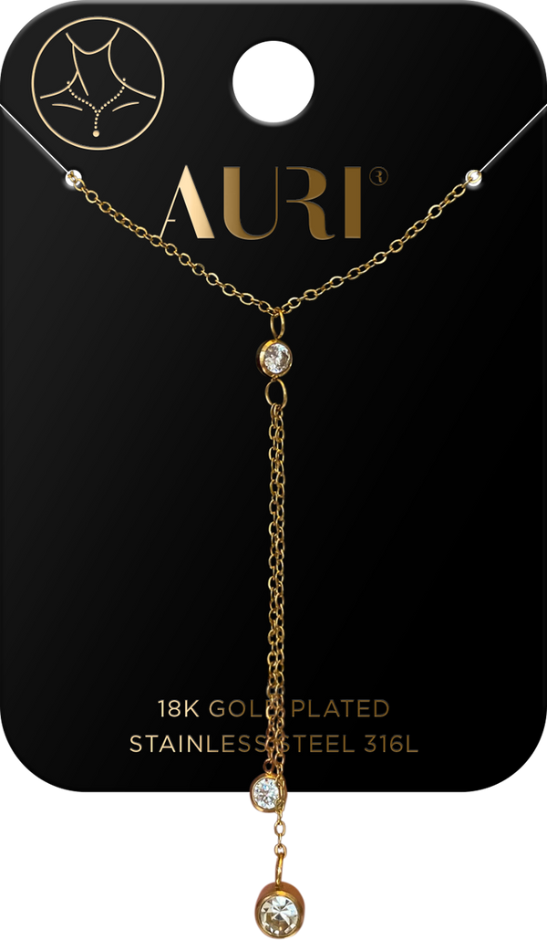 AURI Tie Necklace 3 Zircons 316L Stainless Steel 18K Gold Plated