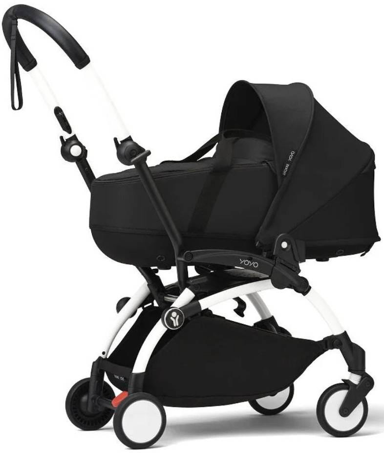 Stokke YOYO Newborn Shell Stroller, White Frame, Black Shell, Lie-Flat Design