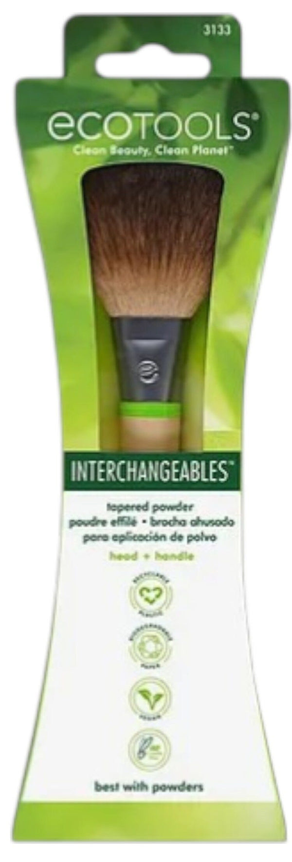EcoTools Interchangeable Tapered Powder Makeup Brush Set with Flawless Buffer Head, Green Handle