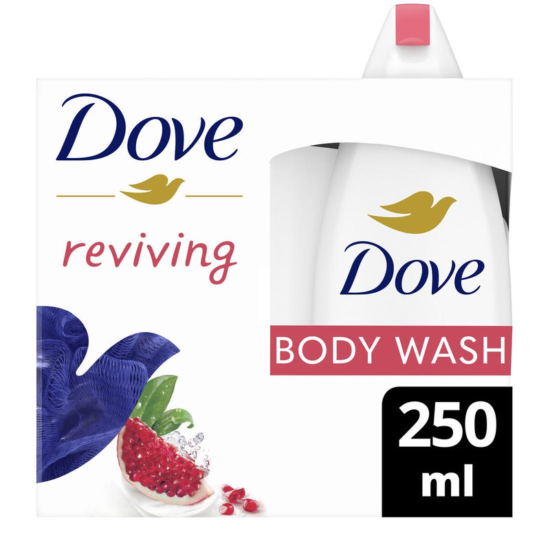 Dove Go Fresh Reviving Body Wash Creamy Formula Pomegranate Hibiscus Tea 250 ml with Loofah
