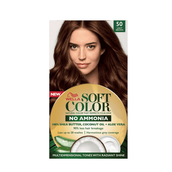 Wella Soft Color Kit Permanent Hair Color Ammonia-Free Light Brown 50 with Developer Cream