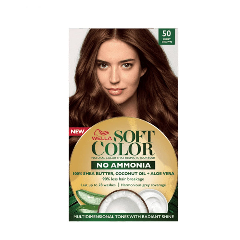 Wella Soft Color Kit Permanent Hair Color Ammonia-Free Light Brown 50 with Developer Cream