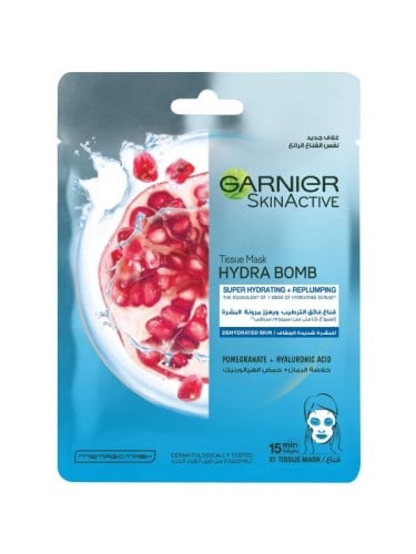 Garnier Hydra Bomb Paper Face Mask Pomegranate Extract Hyaluronic Acid