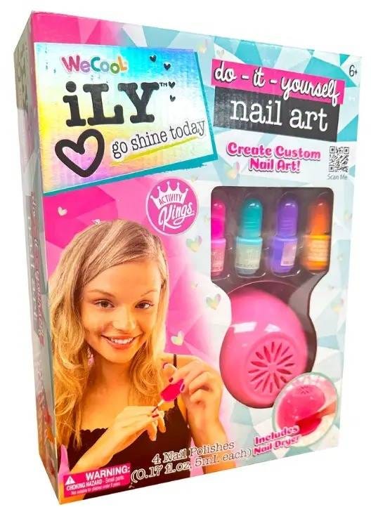 We Cool DIY Nail Art Kit with Nail Dryer, 4 Nail Polishes, Decals, Transfer Sheet and File
