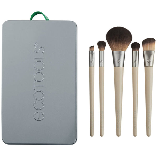 EcoTools Start The Day Beautiful Makeup Brush Kit, 5 Piece with Storage Tray