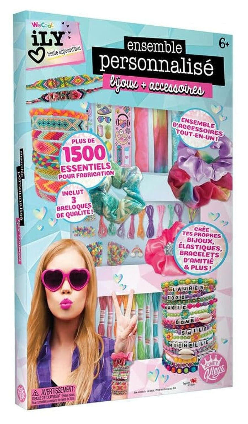 We Cool Ily DIY Deluxe Jewelry Accessories Kit, Friendship Threads, Beads, Charms and Scrunchie Supplies, 1500+ Pieces