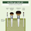 EcoTools On-The-Go Style Makeup Brush Kit, 4-Piece Vegan Synthetic Travel Set with Makeup Brush Bag