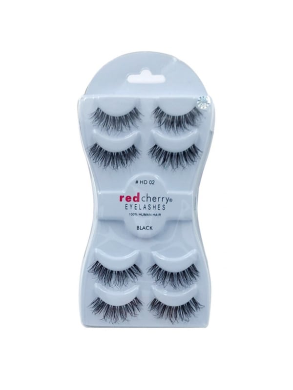 Red Cherry 4-in-1 Black False Eyelashes HD02, Lightweight Natural Look, 4 Pairs