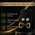 AURI Earrings Set Small Hoops and Zirconia Stud Pins 18K Gold-Plated Stainless Steel
