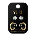 AURI Earrings Set Small Hoops and Zirconia Stud Pins 18K Gold-Plated Stainless Steel