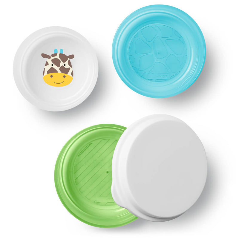 Skip Hop Zoo Smart Serve Non-Slip Bowls Giraffe, 3 Bowls with Lid