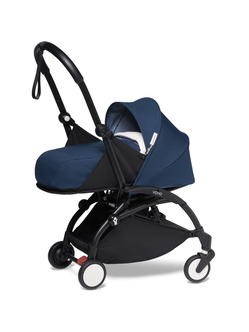 Stokke YOYO2 Stroller Frame with Newborn Pack, Black Frame, Blue, Birth to 9 kg