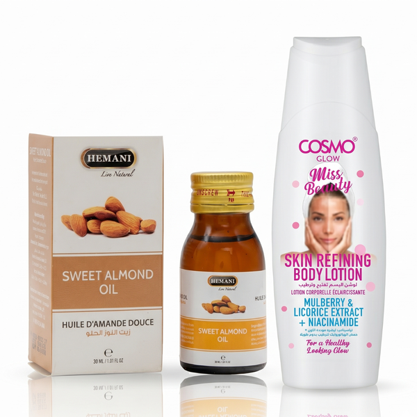 Cosmo Glow & Himani Body Care Set, Brightening Lotion and Sweet Almond Oil, 500 ml + 30 ml