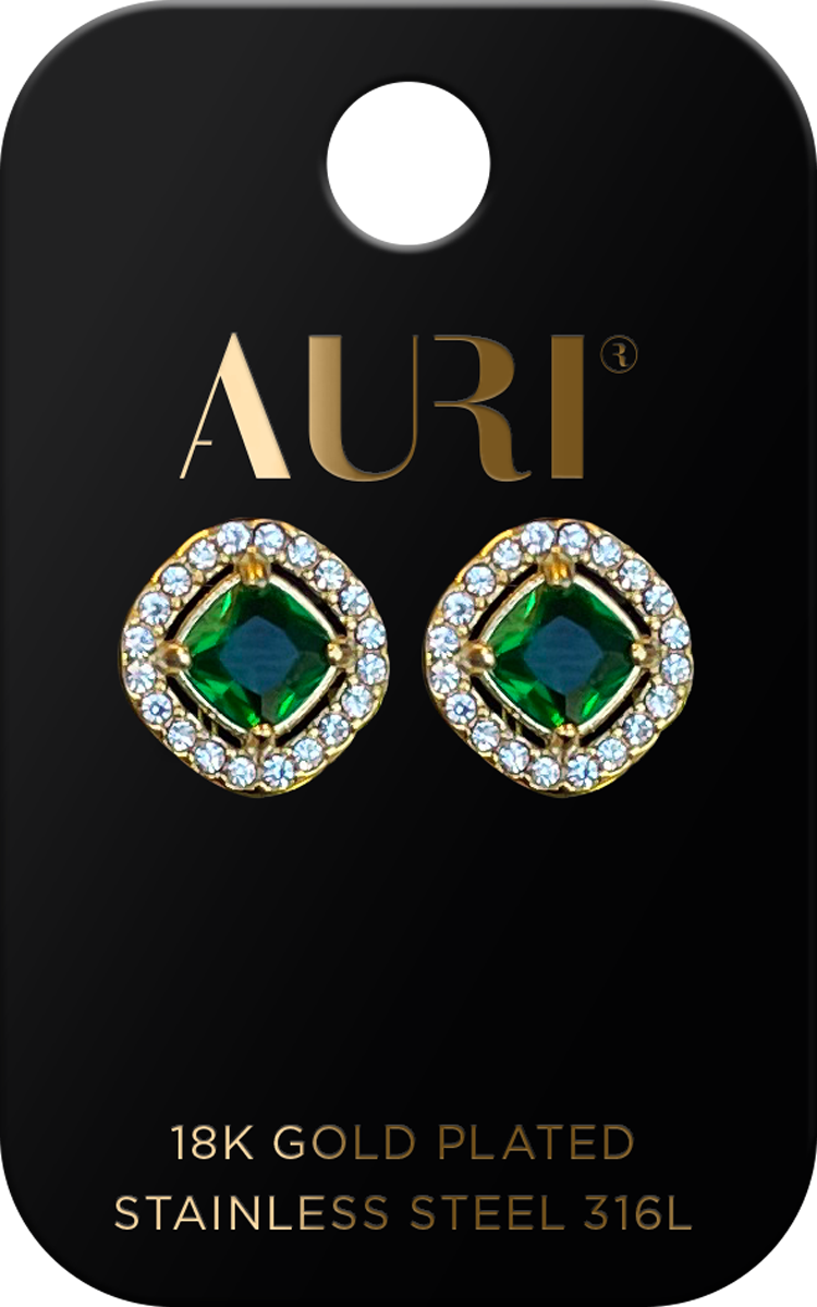 AURI Earrings Green Stone Zirconia 316L Stainless Steel 18K Gold-Plated