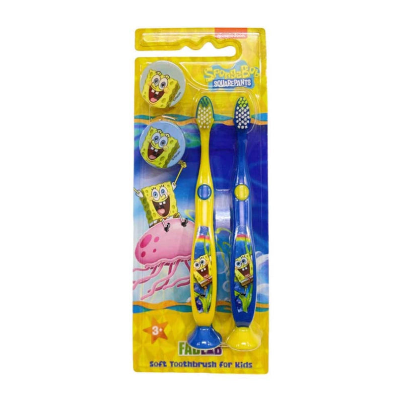 Nickelodeon SpongeBob Kids Soft Toothbrush Set with Brush Caps, 2+1 Pack