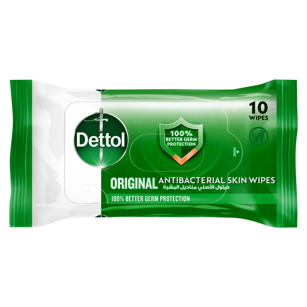 Dettol Original Skin Wipes Antibacterial pH-Neutral Resealable Pack 10 Count