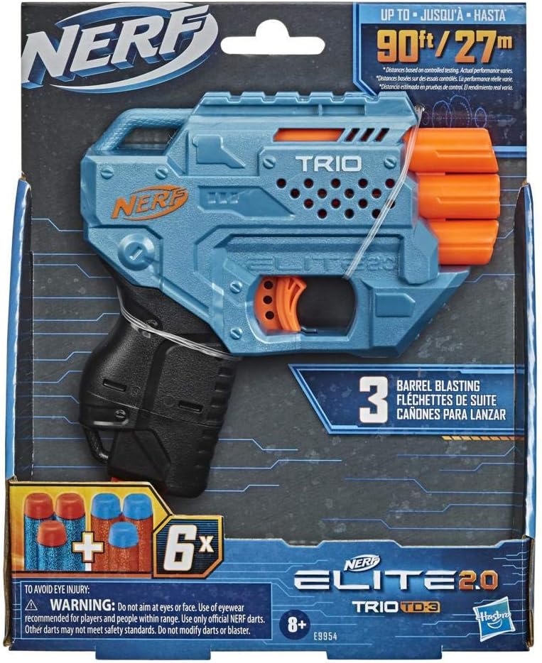 Nerf Elite 2.0 Trio TD-3 Toy Blaster, 3-Barrel Blasting, 6 Darts