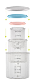 Beaba Portion Set 3 Food Containers, Airtight Stackable, 120ml 240ml 420ml, Old Pink Blue Grey