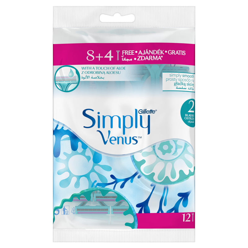 Venus Women's Disposable Razors, 2-Blade, MoistureRich Strip, 8 + 4 Count